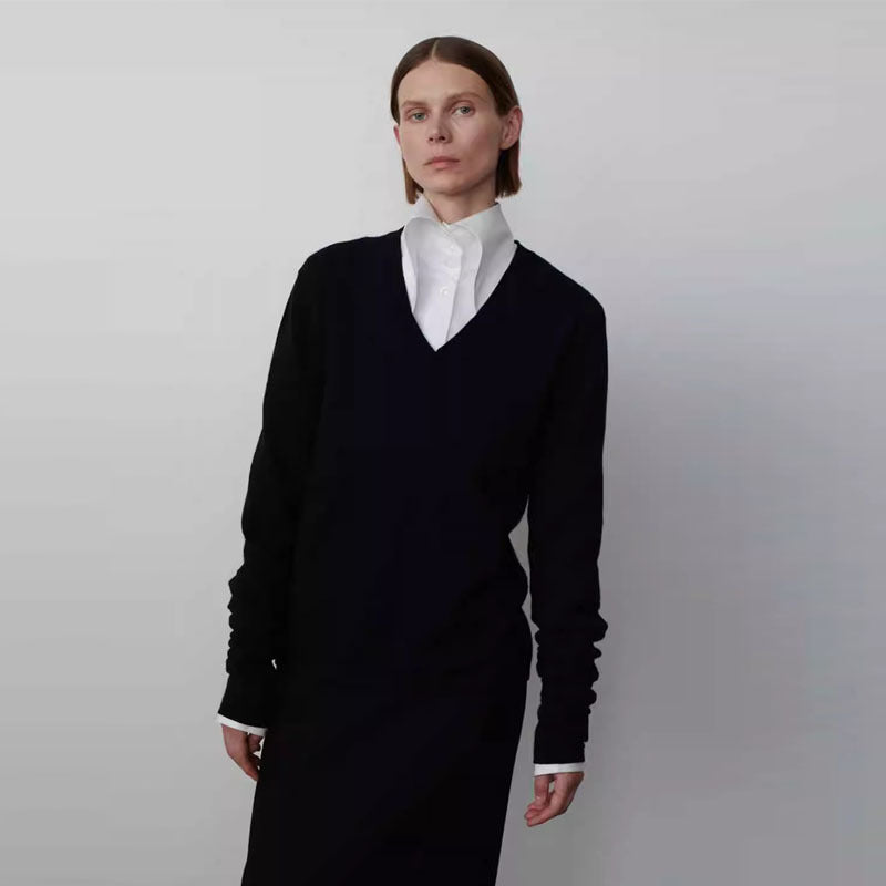 Damen Strickpullover V-Ausschnitt Länge Lang Ärmel Norvielle