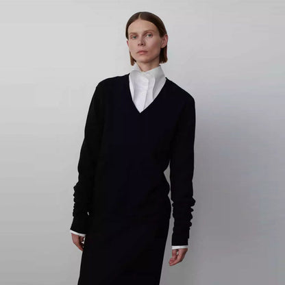 Damen Strickpullover V-Ausschnitt Länge Lang Ärmel Norvielle