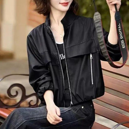 Damen Lederjacke Mit Hochem Kragen Schwarz - Norvielle