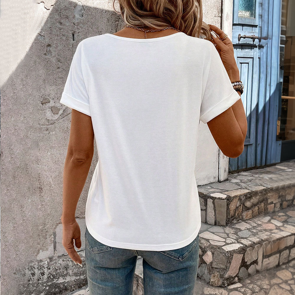 Damen T-Shirt V-Ausschnitt Cut-Out-Details Norvielle