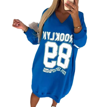 Damen Oversized Freizeitkleid Sport-Look V-Ausschnitt