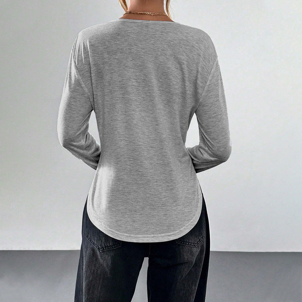 Damen Longsleeve T-Shirt V-Ausschnitt Lässig Norvielle