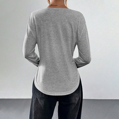 Damen Longsleeve T-Shirt V-Ausschnitt Lässig Norvielle