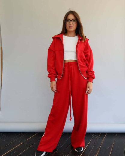 Damen Jogginganzug Cropped Sweatjacke Weite Hose Norvielle