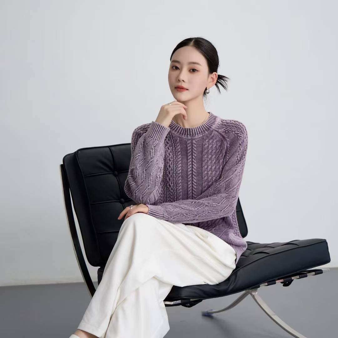Damen Pullover Strukturiertes Zopf-Design Rundhals Norvielle - Norvielle
