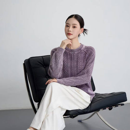 Damen Pullover Strukturiertes Zopf-Design Rundhals Norvielle - Norvielle