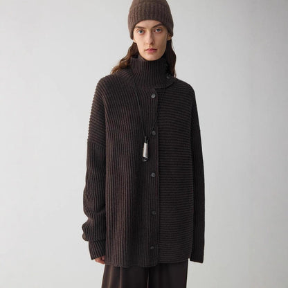 Damen Strickjacke Relaxed Fit mit hohem Kragen und Knöpfen Norvielle - Norvielle