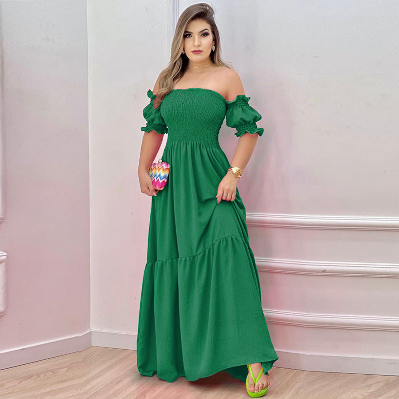 Damen Maxikleid Schulterfrei Rüschendetails Norvielle