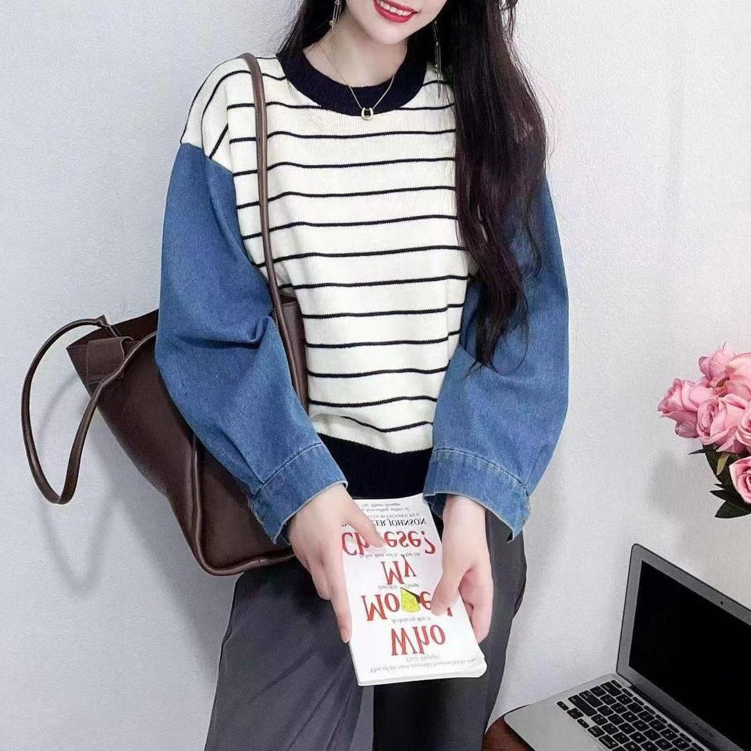 Damen Sweater mit Denim Ärmeln Norvielle - Norvielle