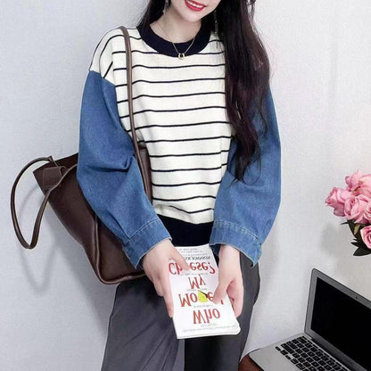 Damen Sweater mit Denim Ärmeln Norvielle - Norvielle