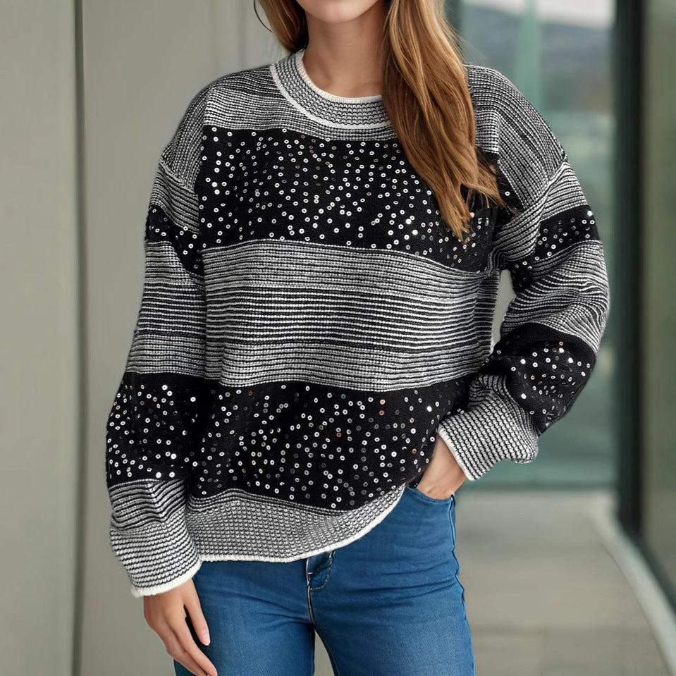 Damen Sweatshirt Glitzernde Pailletten-Applikationen Norvielle