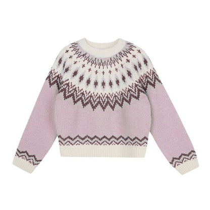 Damen Grobstrickpullover Weiches Material Traditionelles Muster