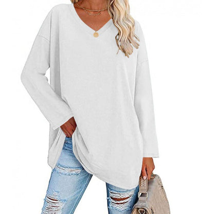 Damen Sweatshirt V-Ausschnitt Langärmlig Asymmetrisch Grau