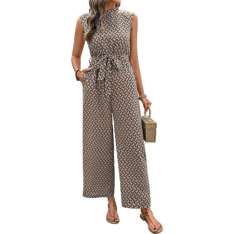 Damen Jumpsuit Florales Print Mit Bindegürtel
