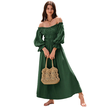 Damen Off-Shoulder-Kleid Maxi Geraffte Ärmel Norvielle