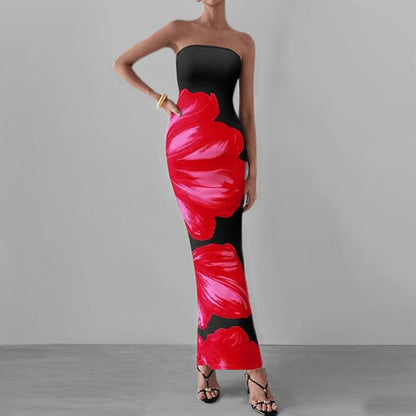 Norvielle Damen Schulterfreies Kleid Blumenmuster Figurbetont