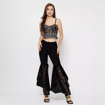 Damen High-Waist Palazzo-Hose Spitze transparent