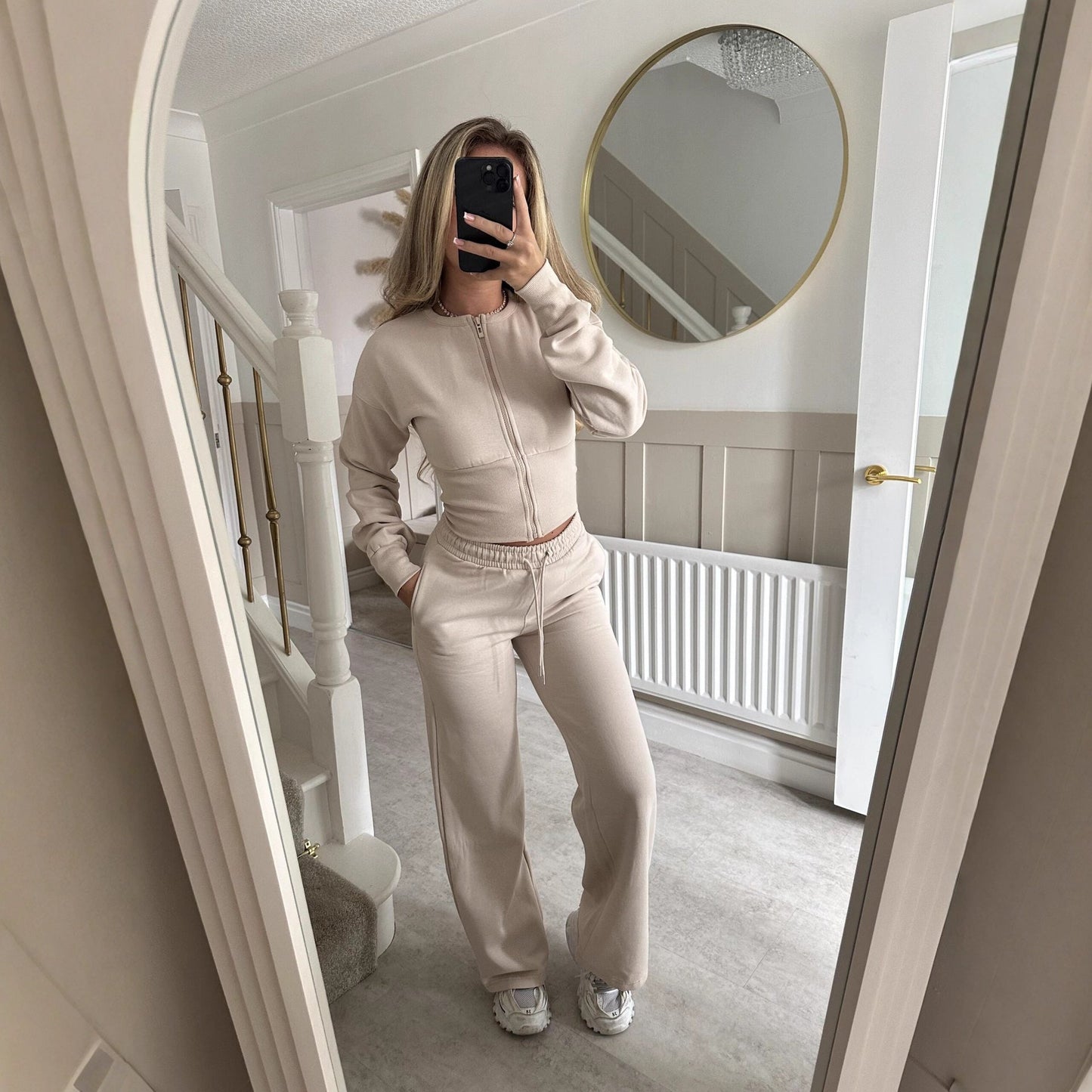 Damen Cropped Hoodie Jogginghose Set Elastischer Bund Norvielle - Norvielle