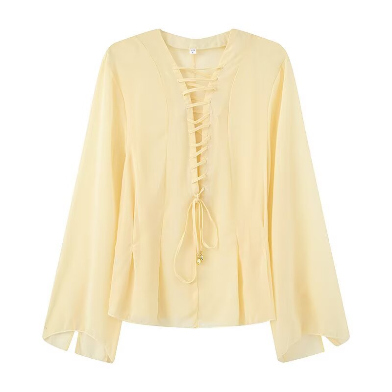 Damen Bluse mit Schnürdetail Weite Ärmel Norvielle