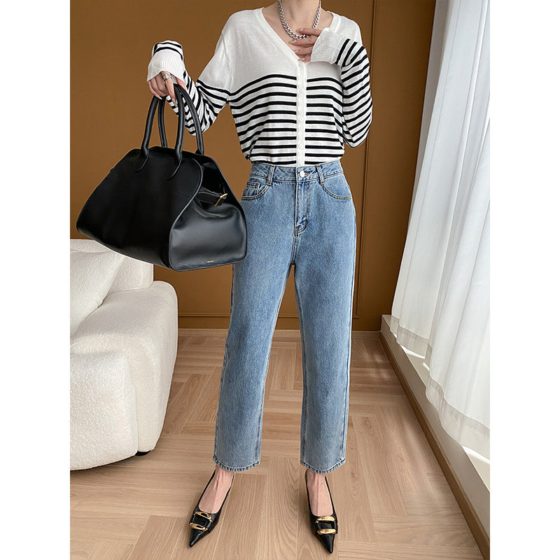 Damen Hochtaillierte Jeans Kurzer Schnitt Norvielle