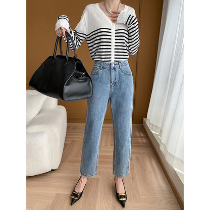 Damen Hochtaillierte Jeans Kurzer Schnitt Norvielle