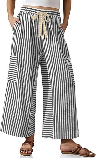 Damen Palazzo-Hose Gestreift Praktische Taschen Norvielle