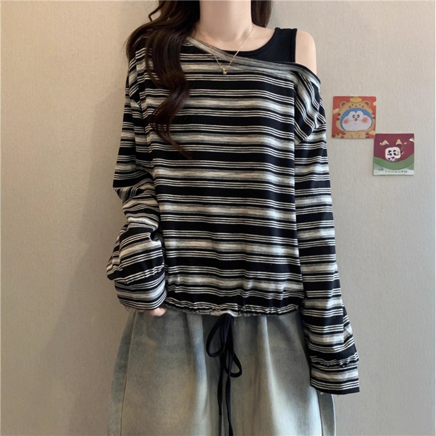 Damen Off-Shoulder Langarmshirt aus Baumwolle Norvielle