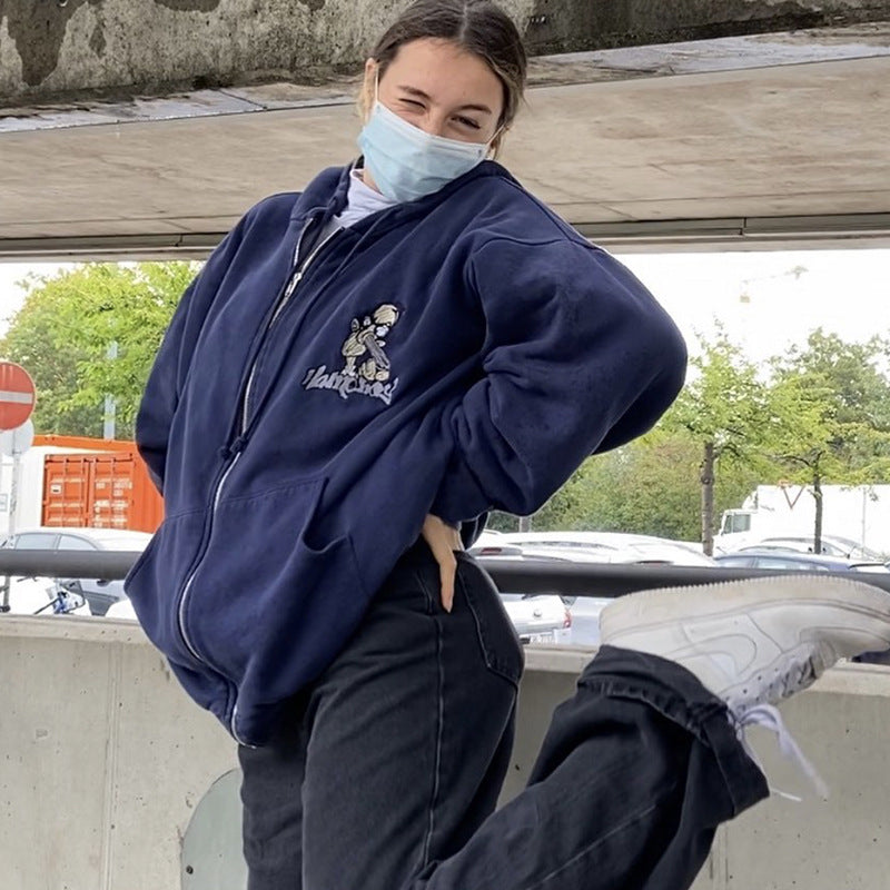 Damen Kapuzenjacke Gestickt Motiv Norvielle