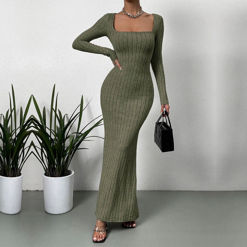 Damen Langarm Maxikleid Rippdesign Elegantes Norvielle