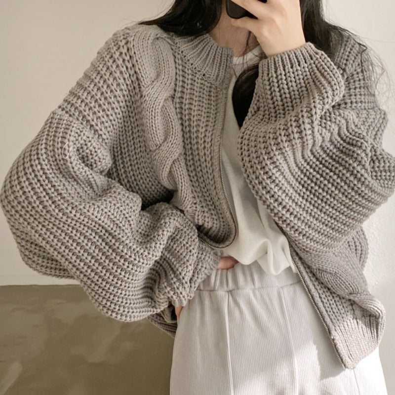 Damen Strickjacke Voluminöse Ärmel Modern Norvielle