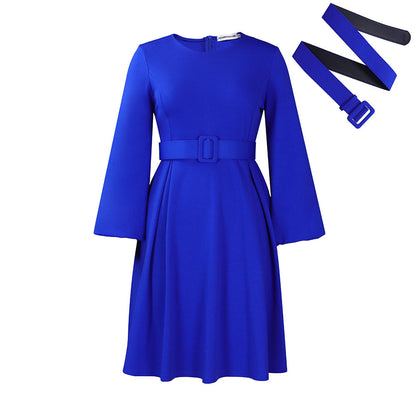 Damen Midi-Kleid ausgestellte Ärmel abnehmbarer Gürtel Norvielle