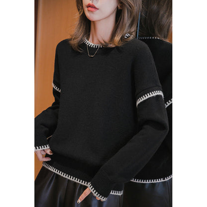 Damen Strickpullover Weich Kontrast-Saum Norvielle