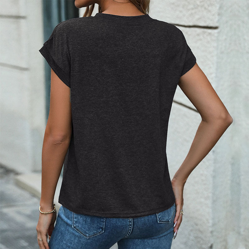Damen T-Shirt Knopfleiste Lässiger Schnitt Norvielle