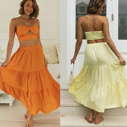Damen Zweiteiliges Set Crop- Maxirock luftig