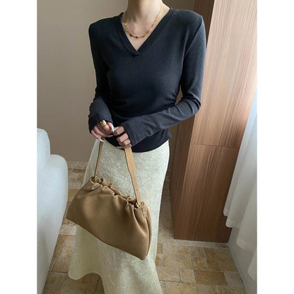 Damen Longsleeve-Oberteil V-Ausschnitt Raffung Norvielle