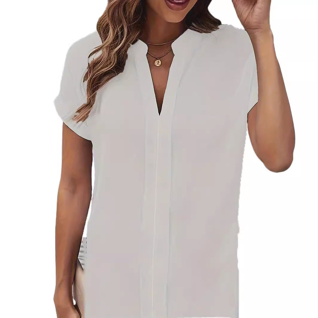 Damen Kurzarm Hemdkleid aus Leinen mit Stehkragen und bequemer