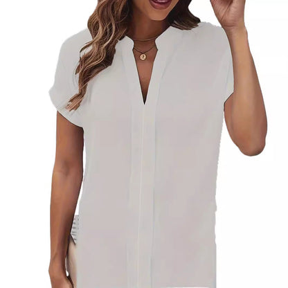 Damen Kurzarm Hemdkleid aus Leinen mit Stehkragen und bequemer