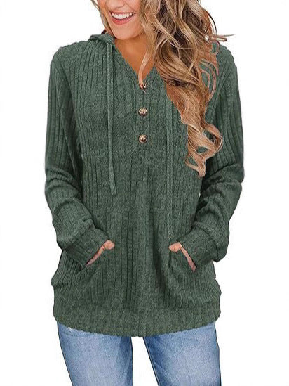 Damen Kapuzenpullover Kuschelfleece Knöpfe Seitentaschen Norvielle