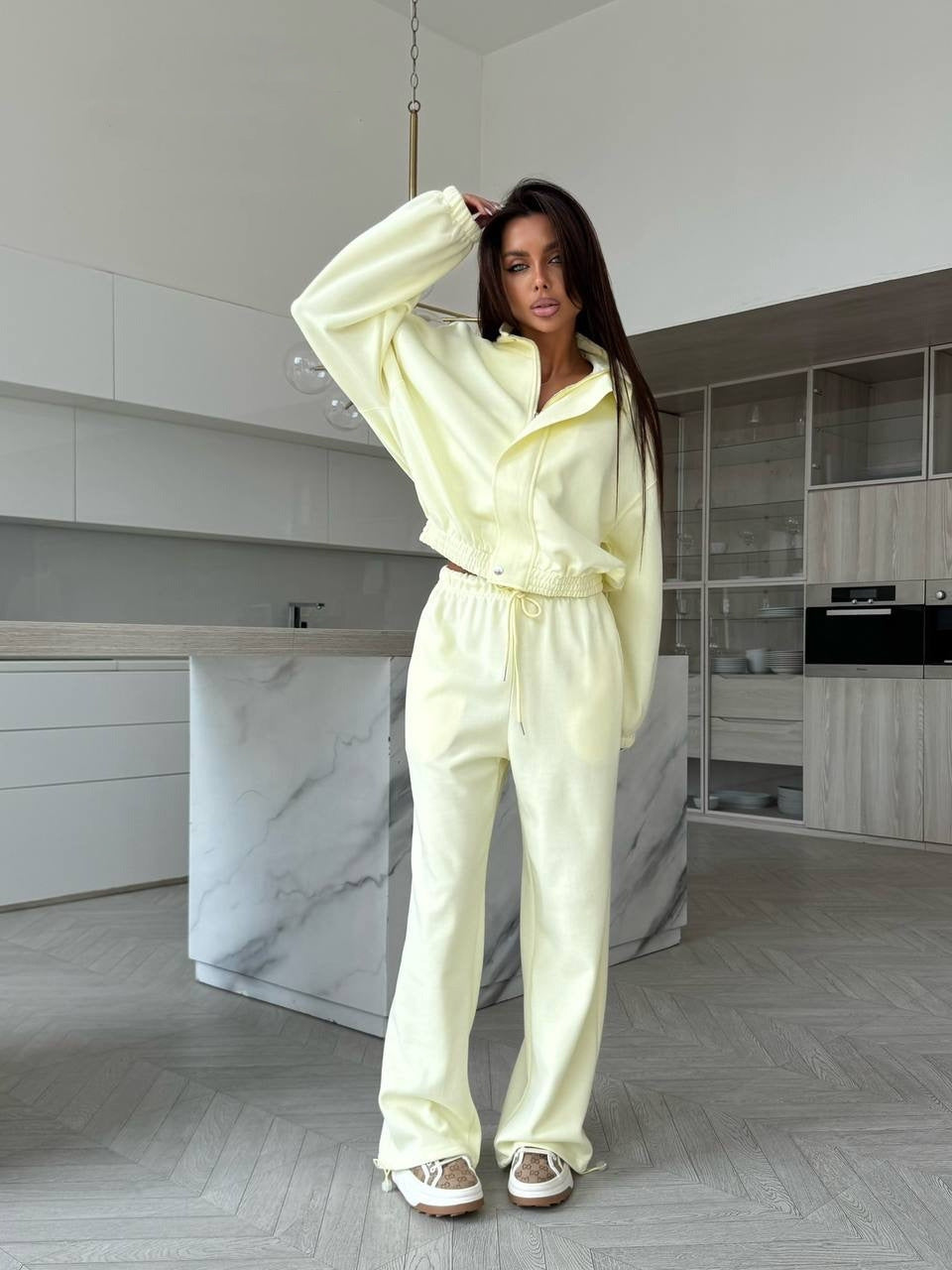 Damen Sportliches Jogging-Set Hochkragen Weites Design