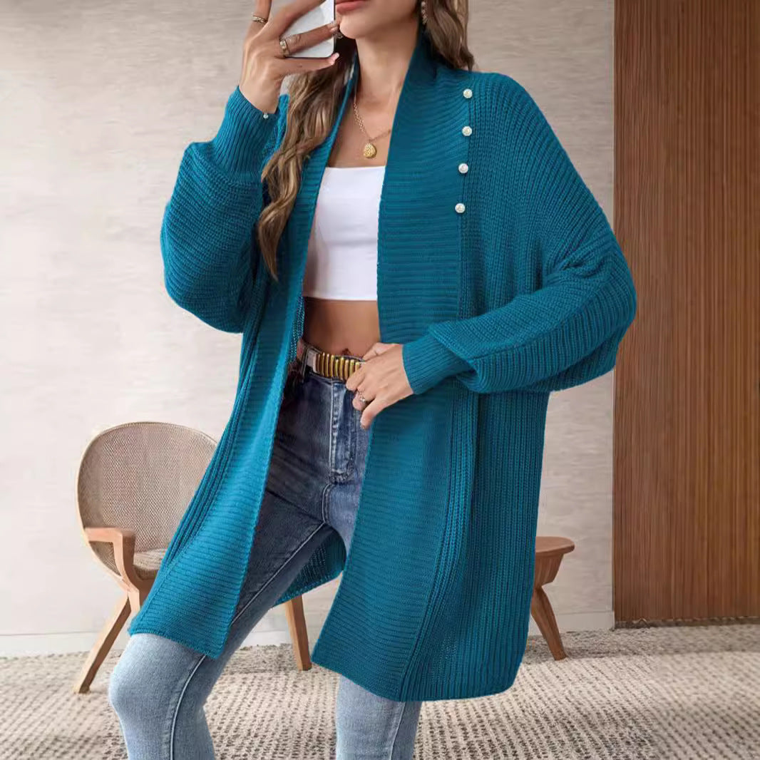 Damen Strickjacke Perlknöpfe Elegantes Design Norvielle