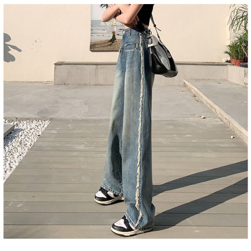 Damen Denim-Jeans Weit Bein Fransen Hoch Norvielle - Norvielle