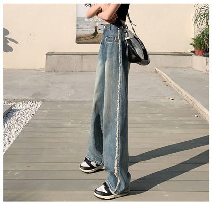Damen Denim-Jeans Weit Bein Fransen Hoch Norvielle - Norvielle