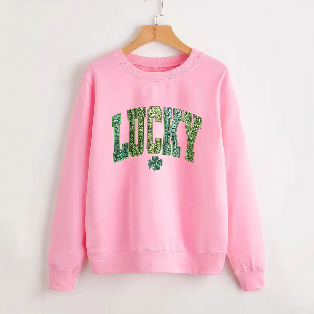 Damen Sweatshirt Glitzernd Kleeblattmotiv Norvielle