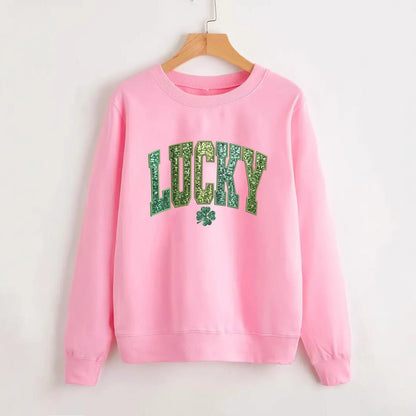 Damen Sweatshirt Glitzernd Kleeblattmotiv Norvielle