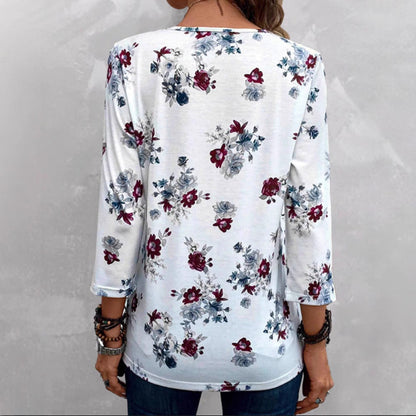 Damen Bluse Floralmuster Knopfdetails Norvielle