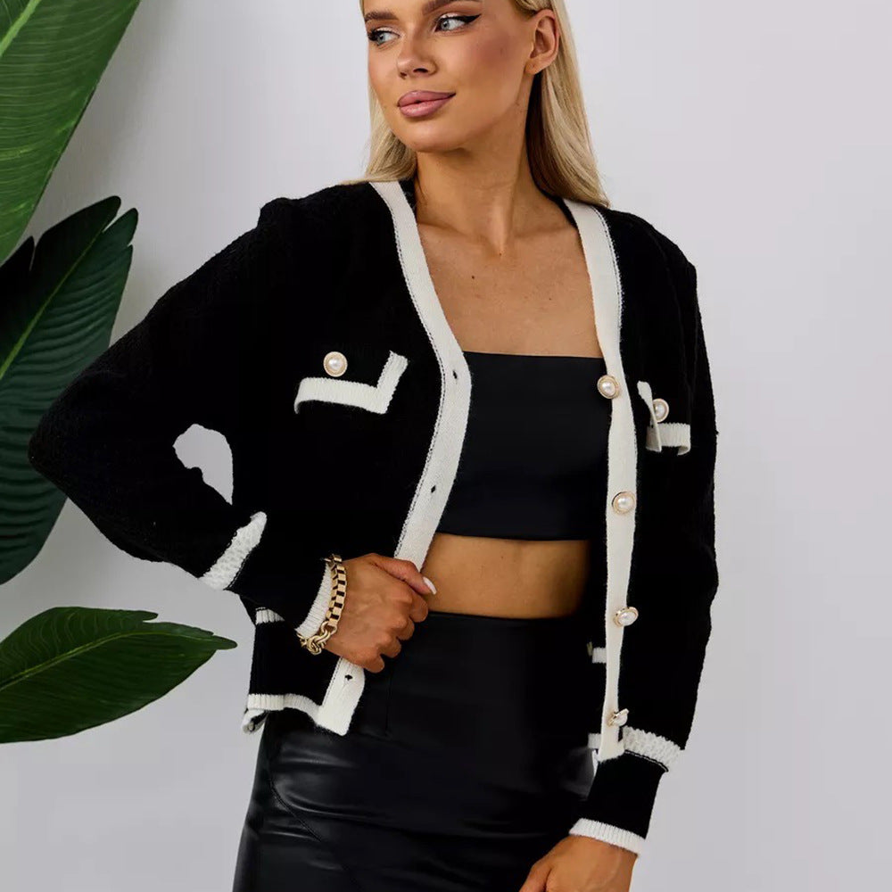 Damen Strickjacke mit Perlenknöpfen und Taschen Norvielle
