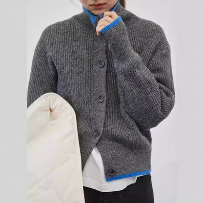 Damen Strickjacke Stehkragen Dekorative Knöpfe Norvielle