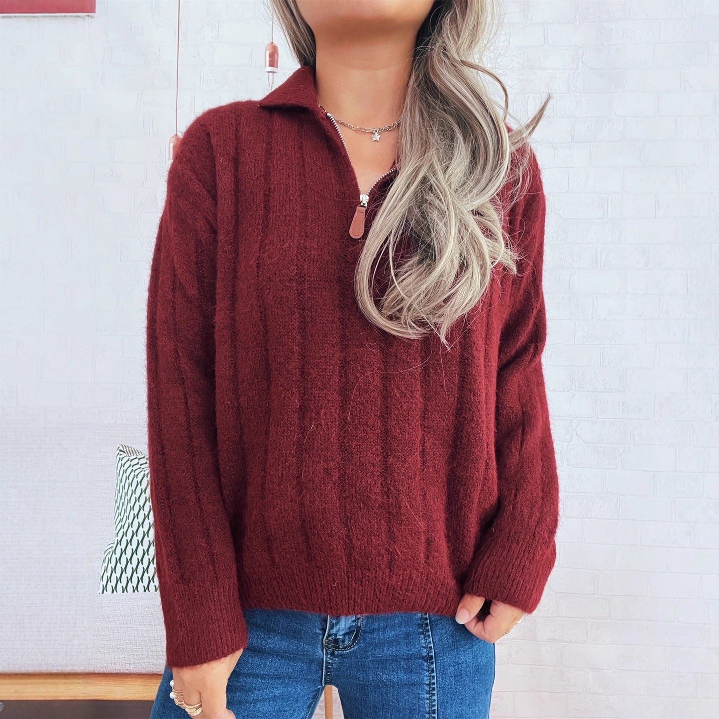 Damen Pullover Stehkragen Kurzärmel Norvielle