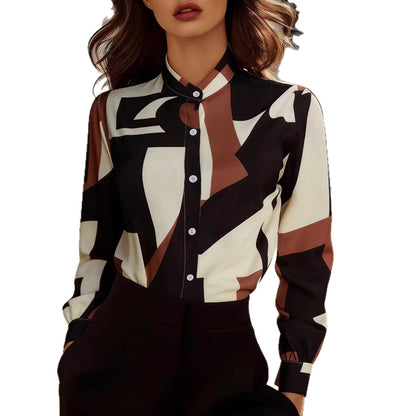 Damen Bluse Geometrischer Druck Feine Baumwolle