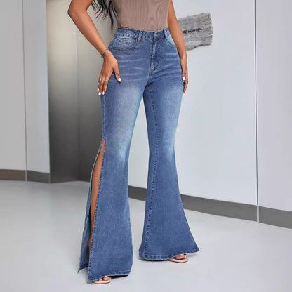 Damen High-Waist Flare Jeans mit Schlitzen Schwarz Norvielle - Norvielle